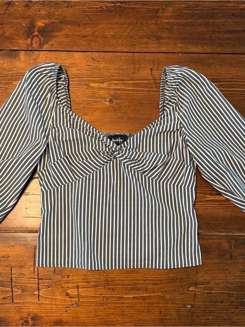 by & by Black and White Striped Square Neck Twist Long Sleeve Top